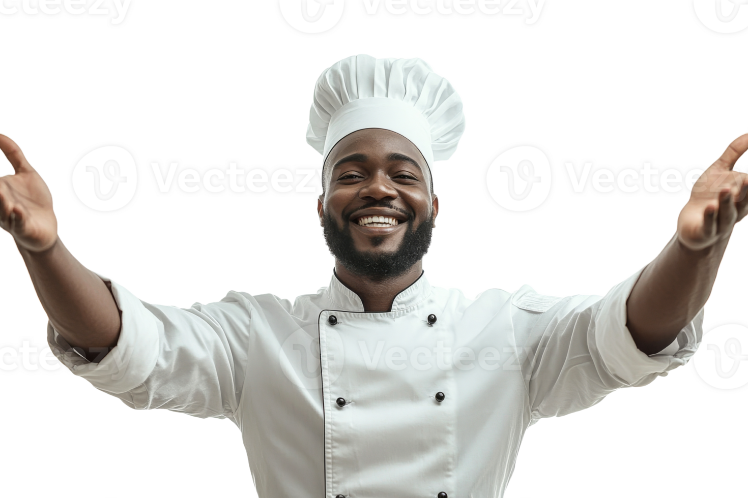 Chef welcoming guests with a warm smile and open arms png