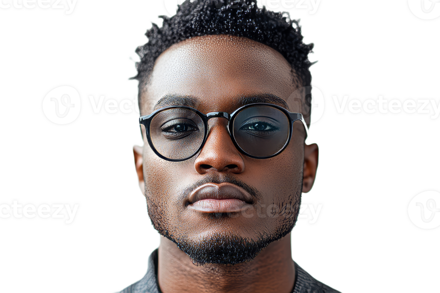 Young man with glasses poses confidently with a serious look png