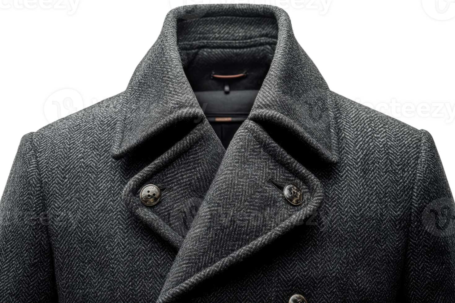 Stylish gray herringbone coat with double breasted design png