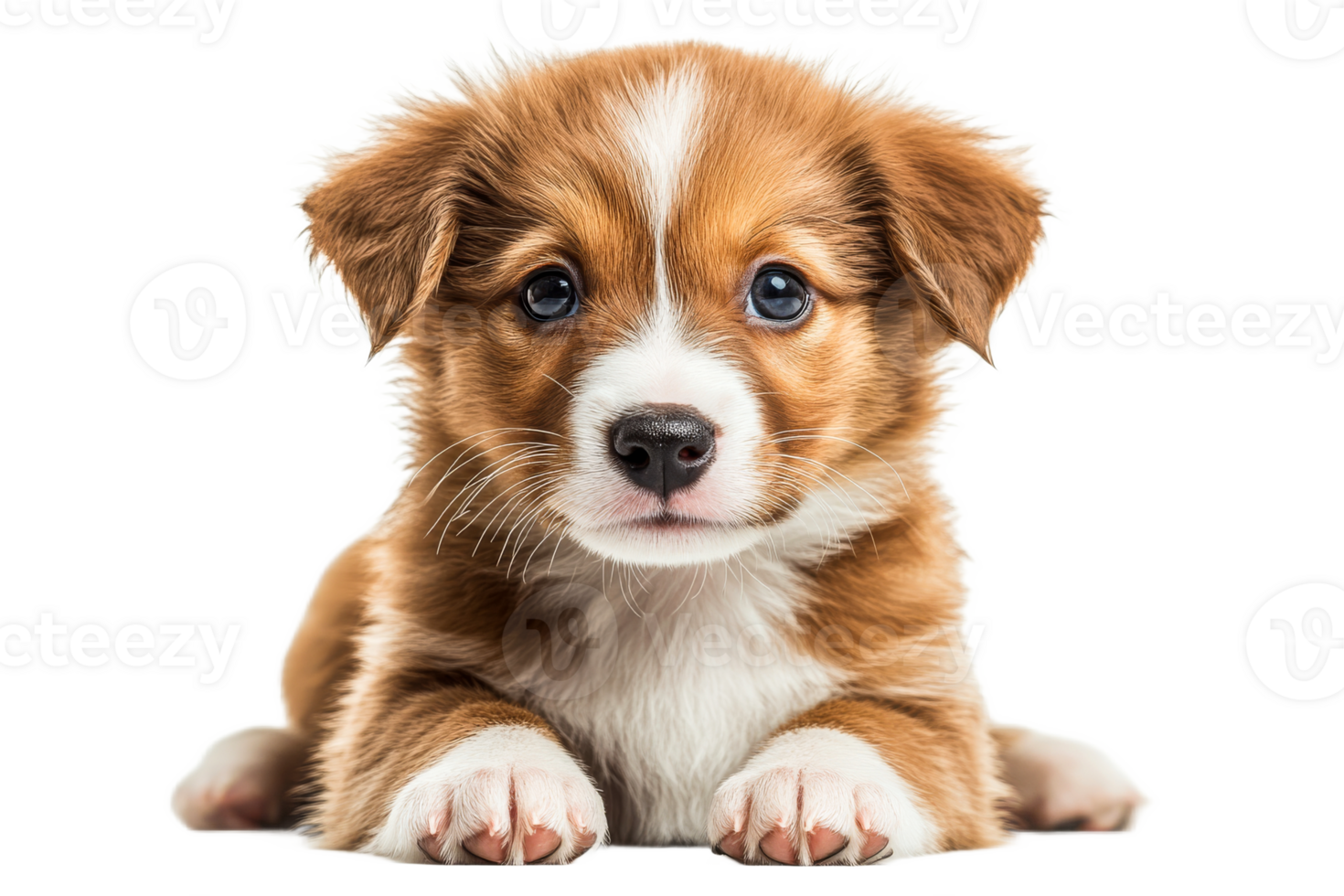 Cute puppy with fluffy fur and blue eyes resting softly png