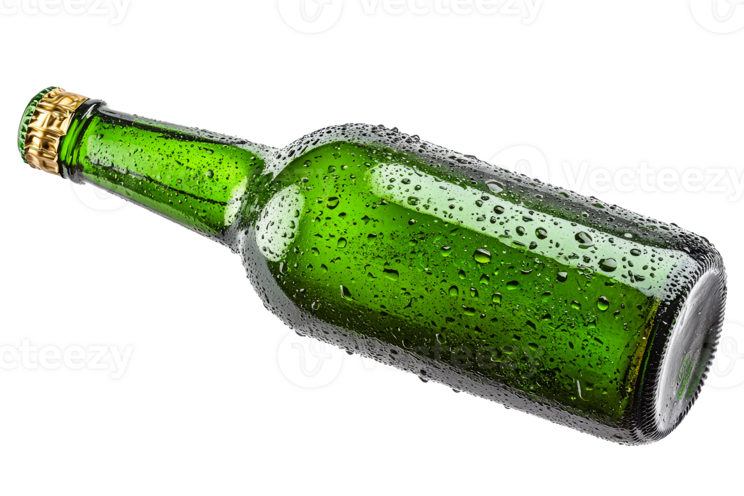 Refreshing green bottle with water droplets png