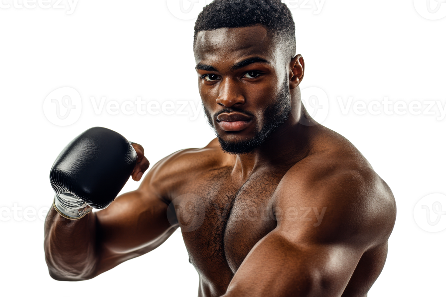 Strong athlete posing with boxing glove on white background png