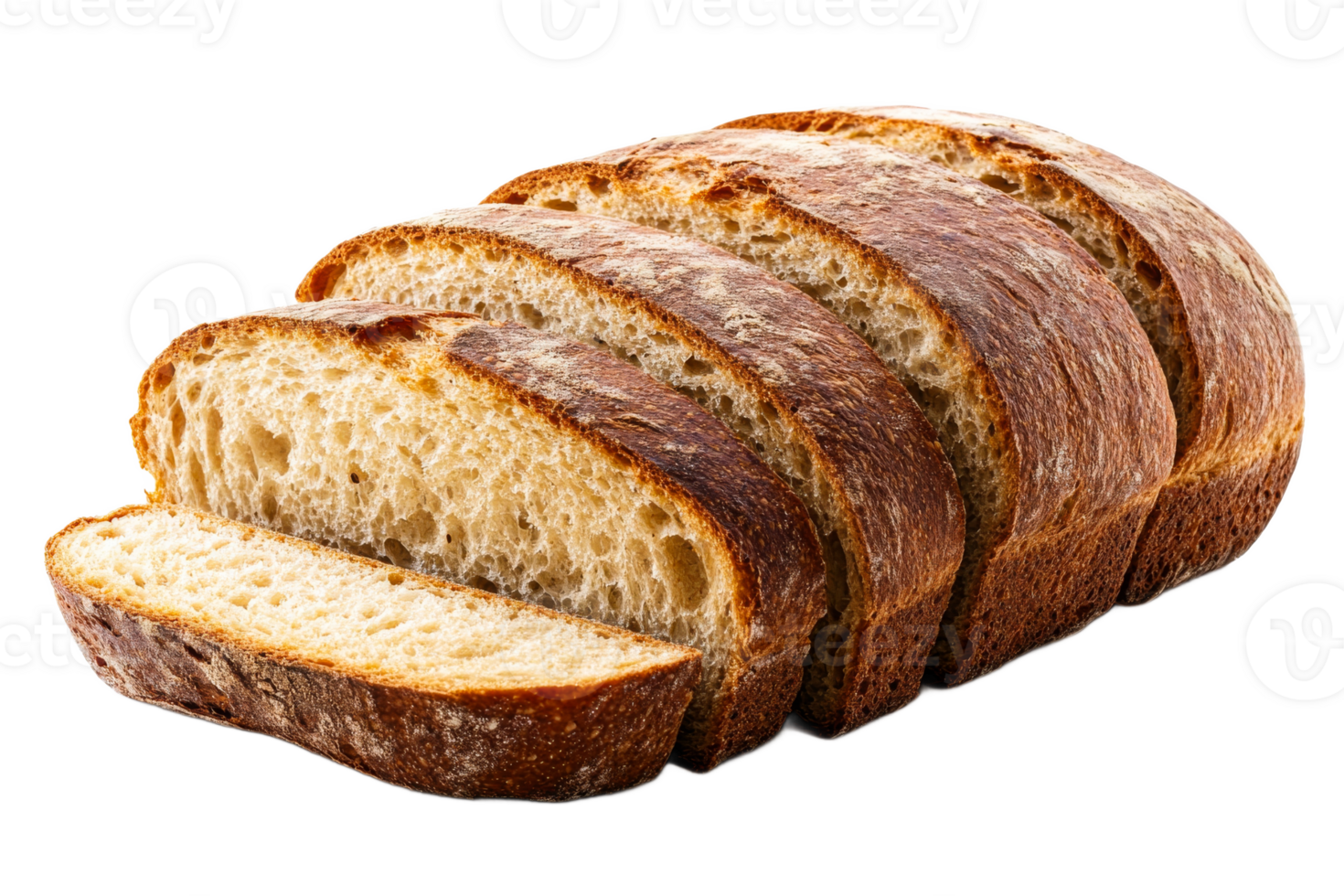 Freshly sliced artisanal bread on transparent background png