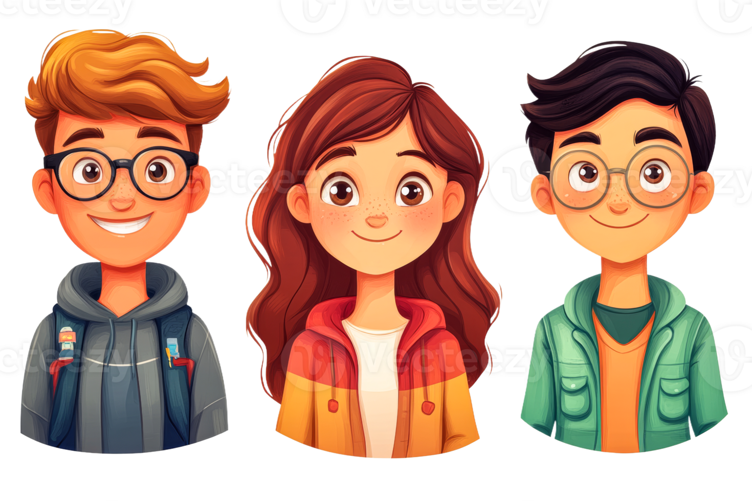 Friends with cheerful expressions in digital art style png