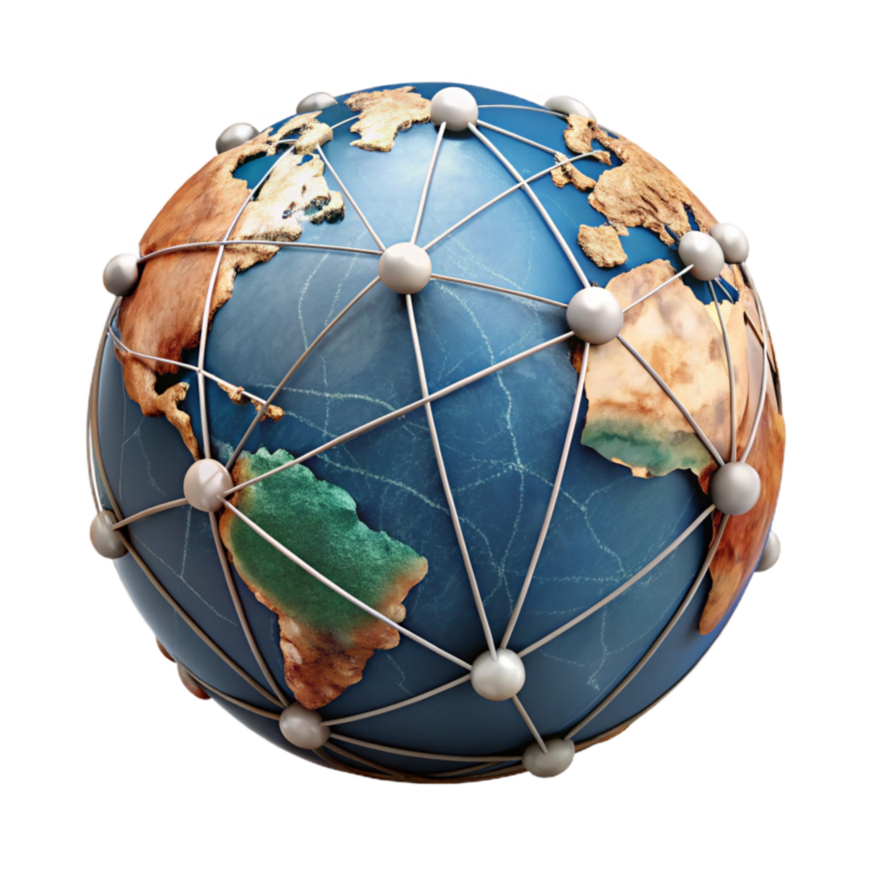 dramatic traditional Network Globe Connected Continents Transparent Background high quality png