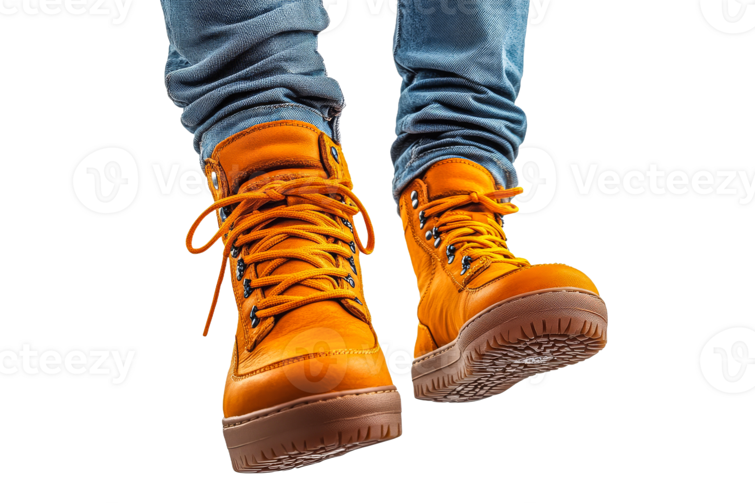 Bright orange hiking boots ready for adventure png
