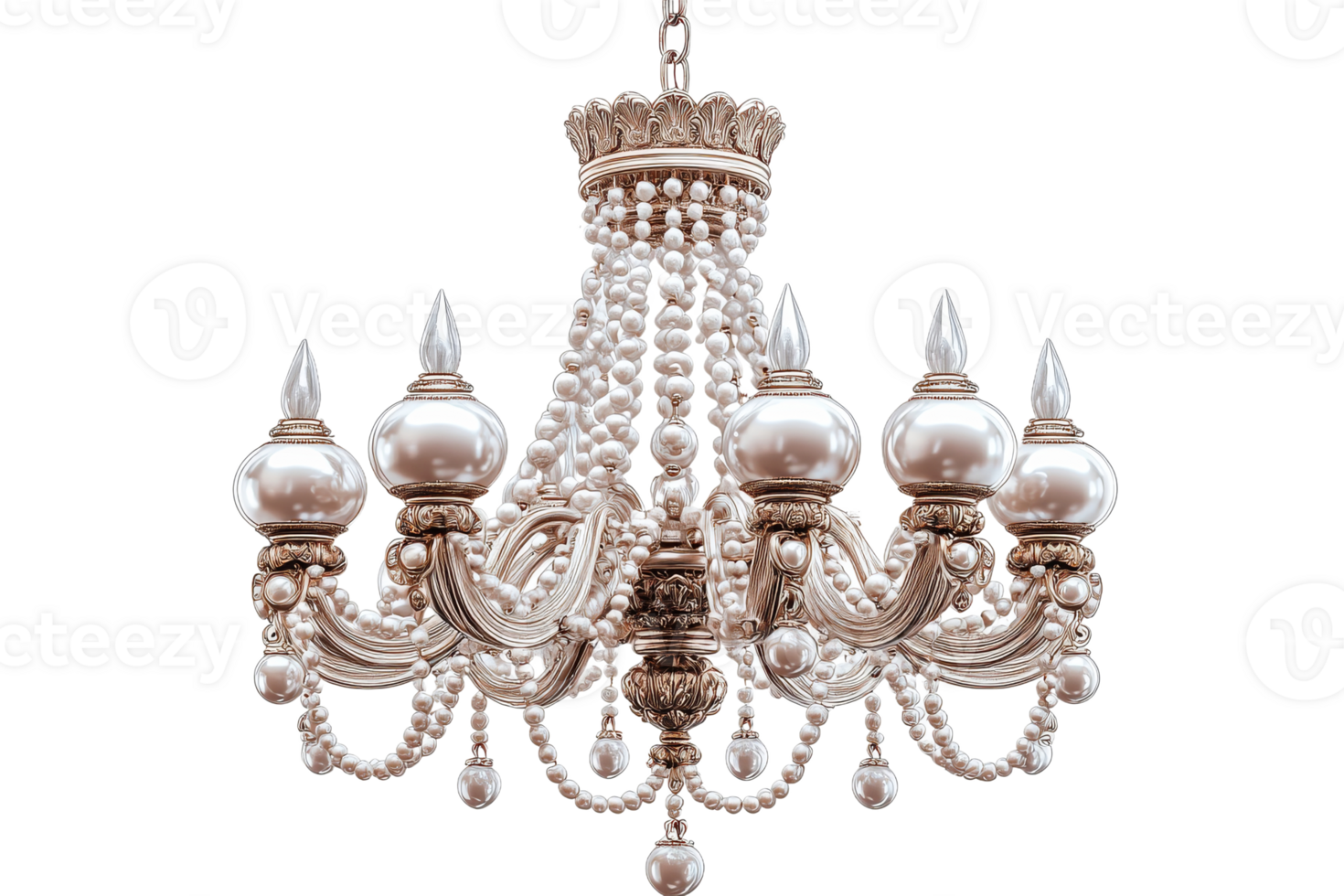 Elegant chandelier with pearls and intricate design png