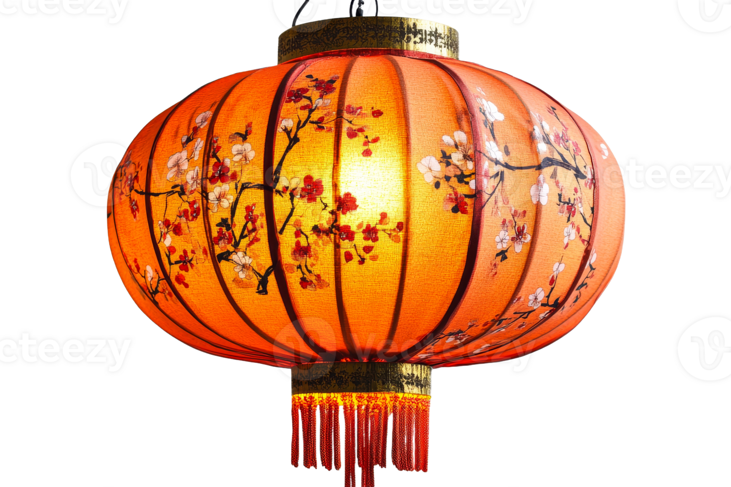 Bright orange lantern adorned with delicate floral patterns png