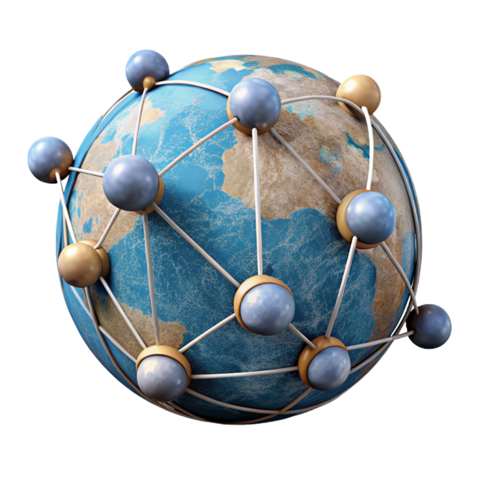 serene contemporary Network Nodes Connected Globally Transparent Background premium png