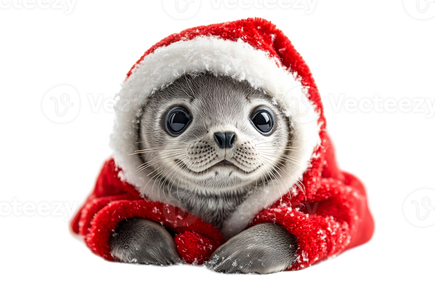 Cute seal wearing Santa outfit with festive hat png