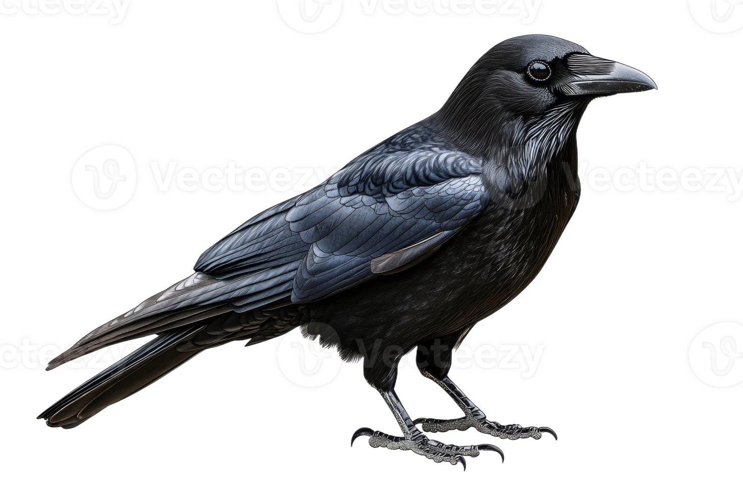 Black raven with detailed feathers on transparent background png