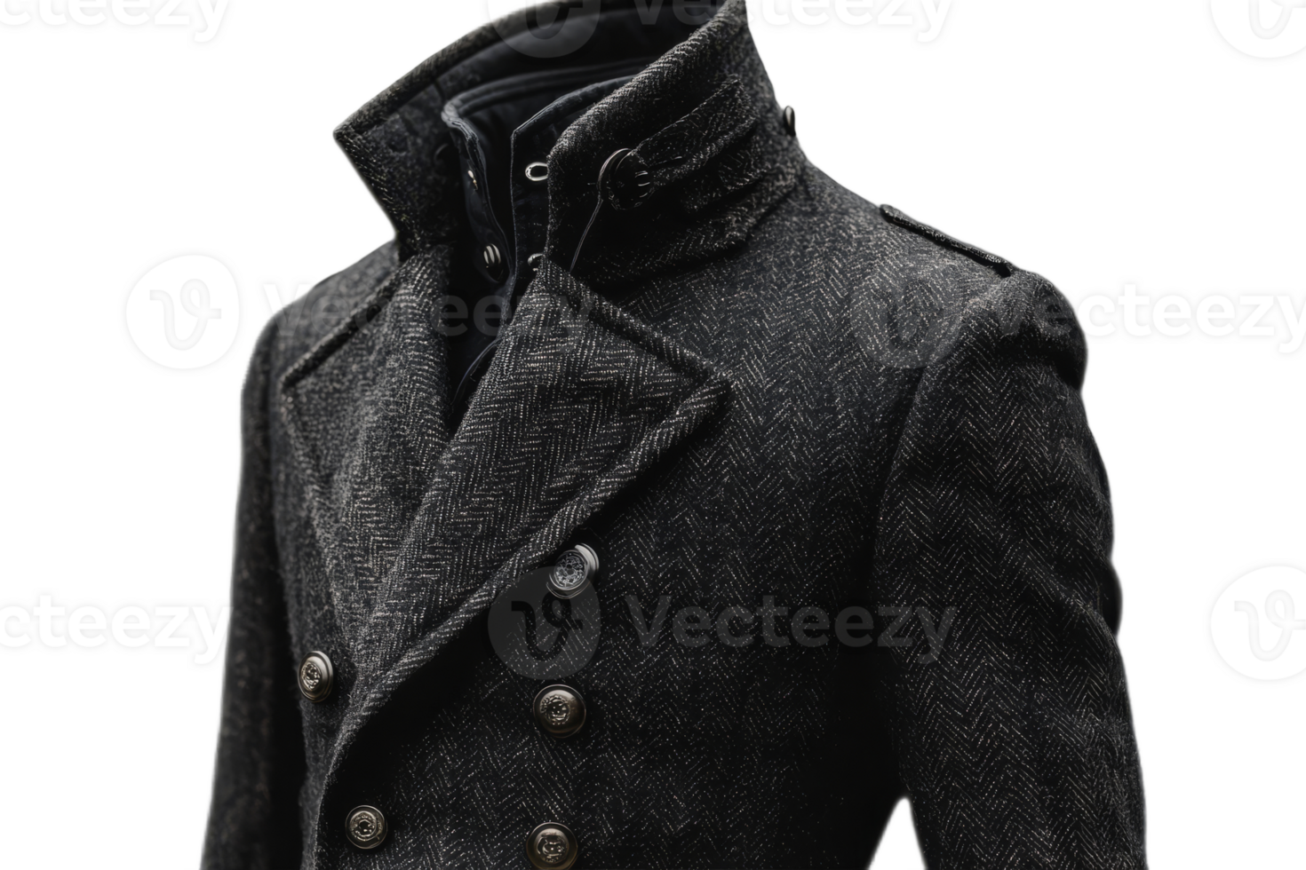 Stylish double breasted coat with herringbone pattern png