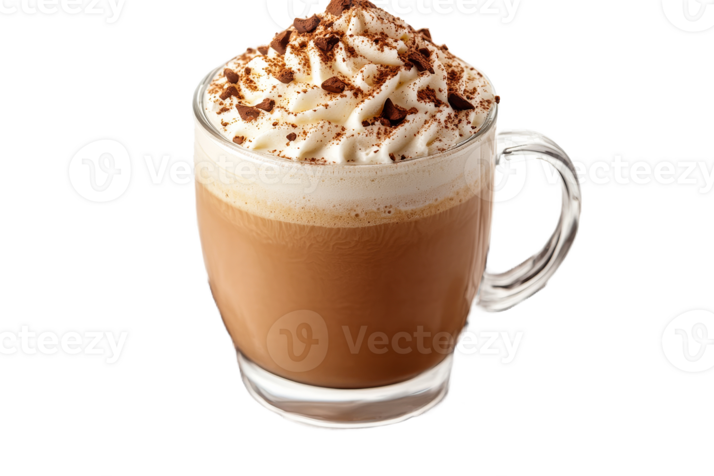 Creamy hot drink with whipped cream and chocolate shavings png