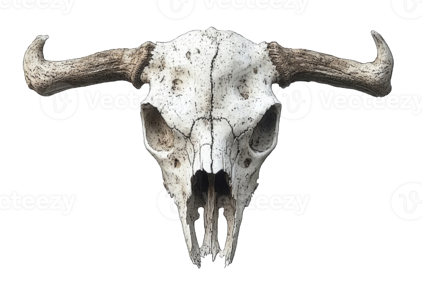 Buffalo skull with horns on transparent background png