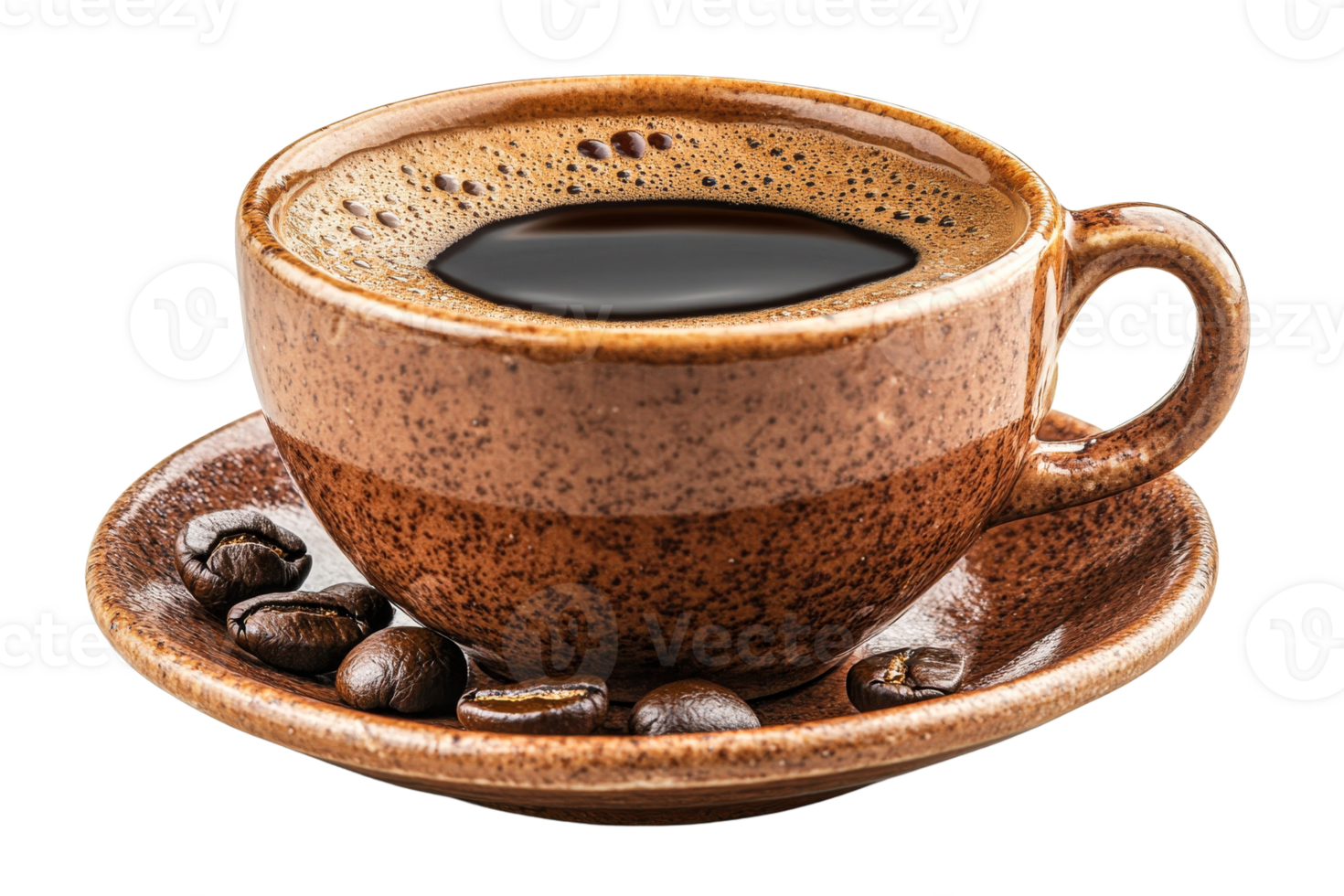 Coffee cup with saucer and coffee beans on table png