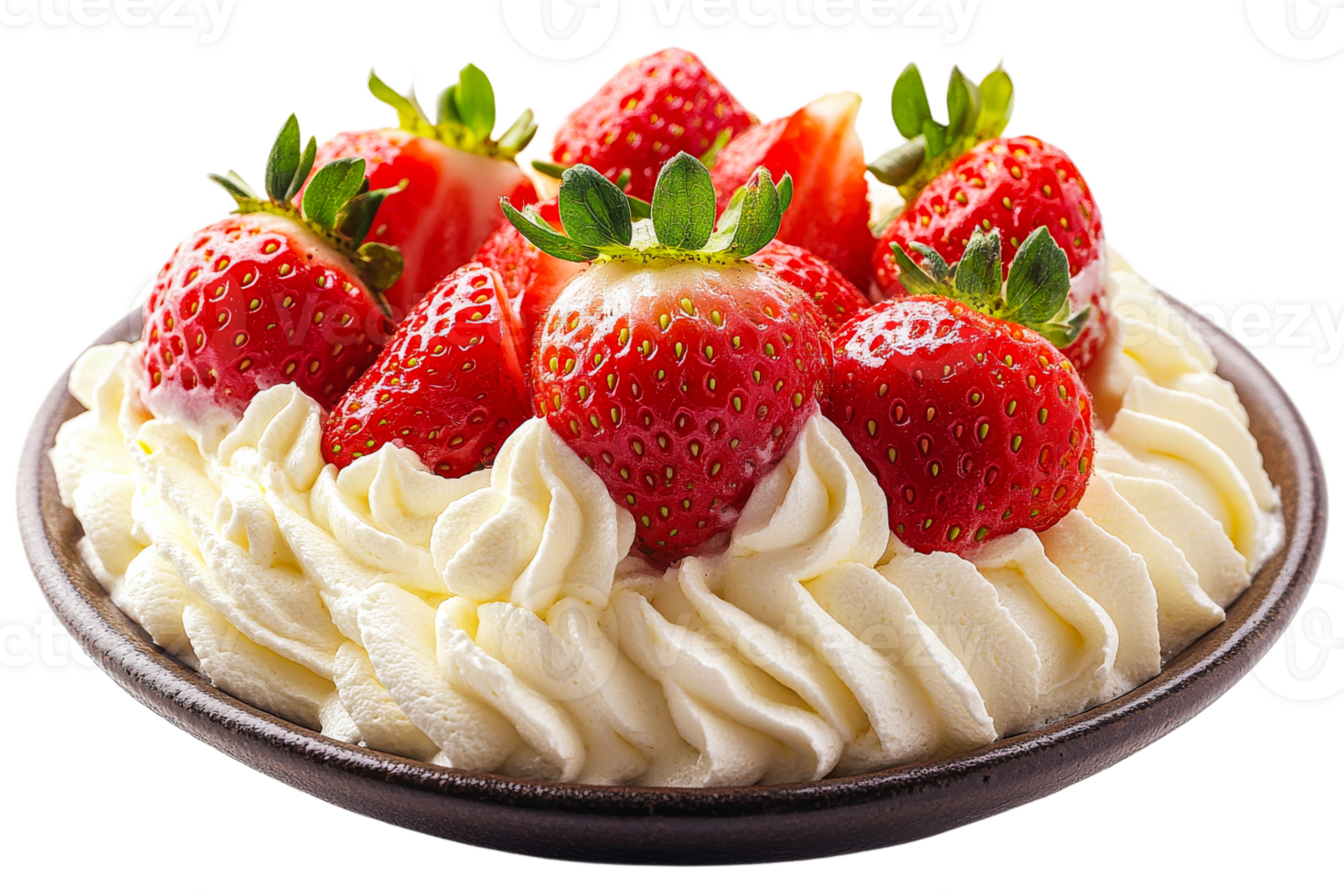 Delicious dessert bowl with whipped cream and strawberries png