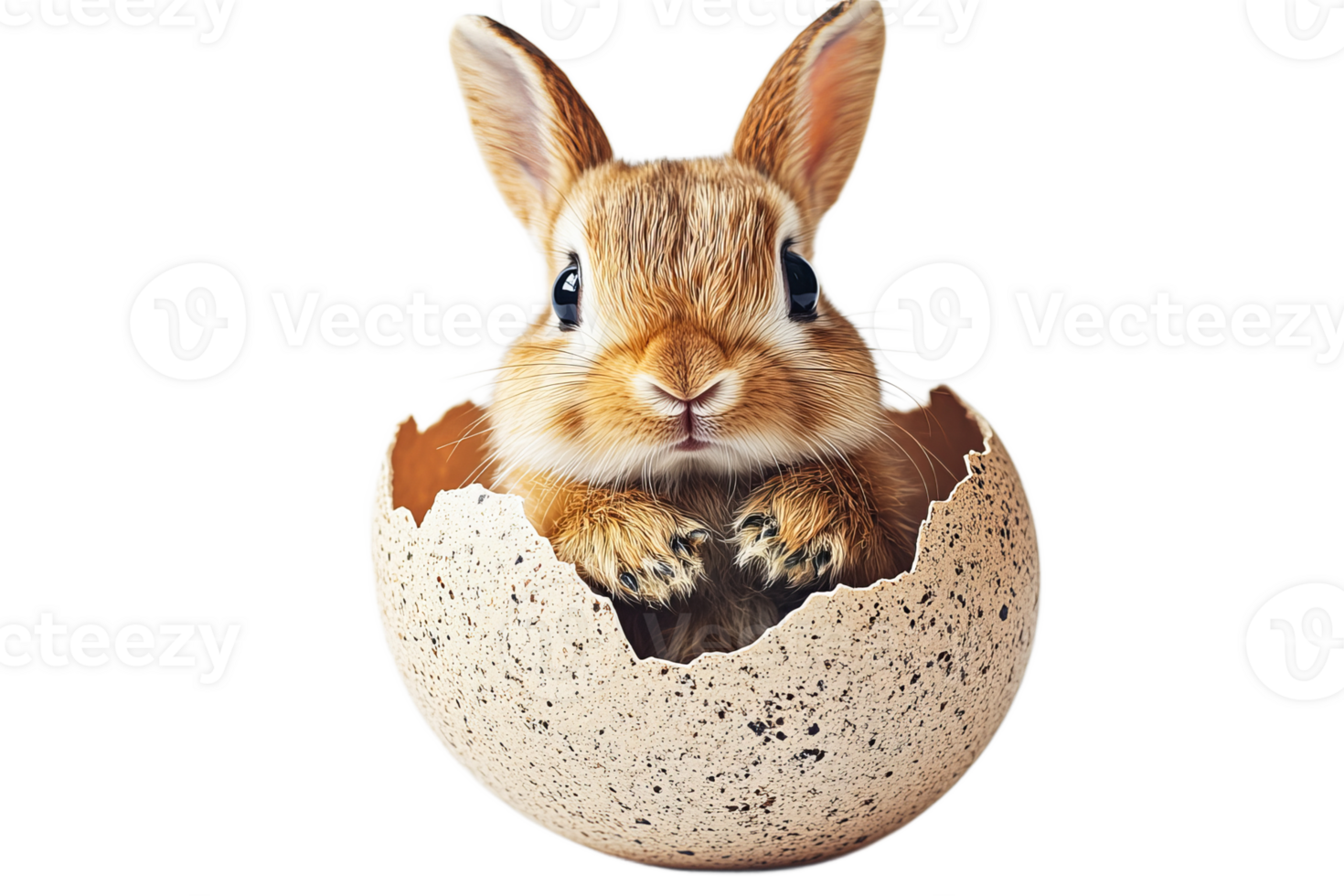 Cute rabbit emerging from broken eggshell in spring png