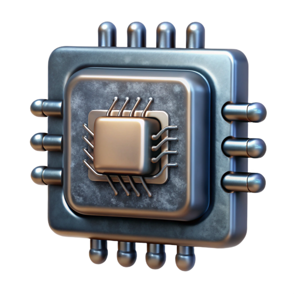 magnificent minimalist Neural Interface Chip Metallic Sheen Isolated Element professional png
