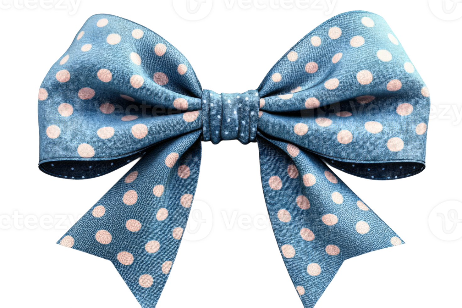Blue polka dot fabric bow with ribbon details png