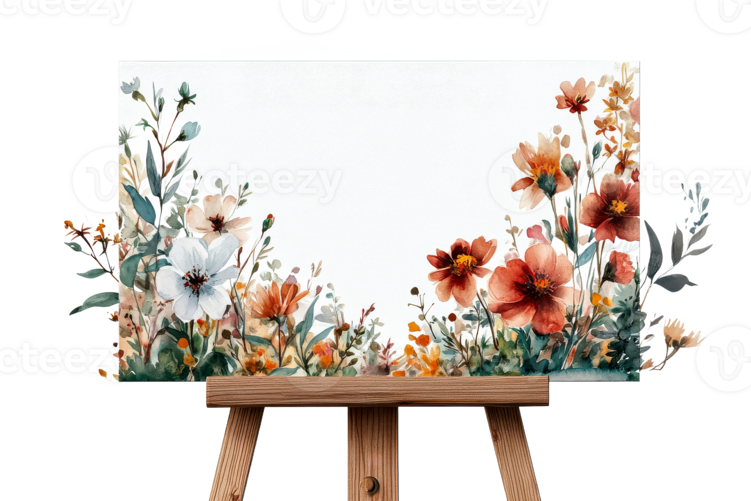 Floral watercolor art on easel with transparent background png