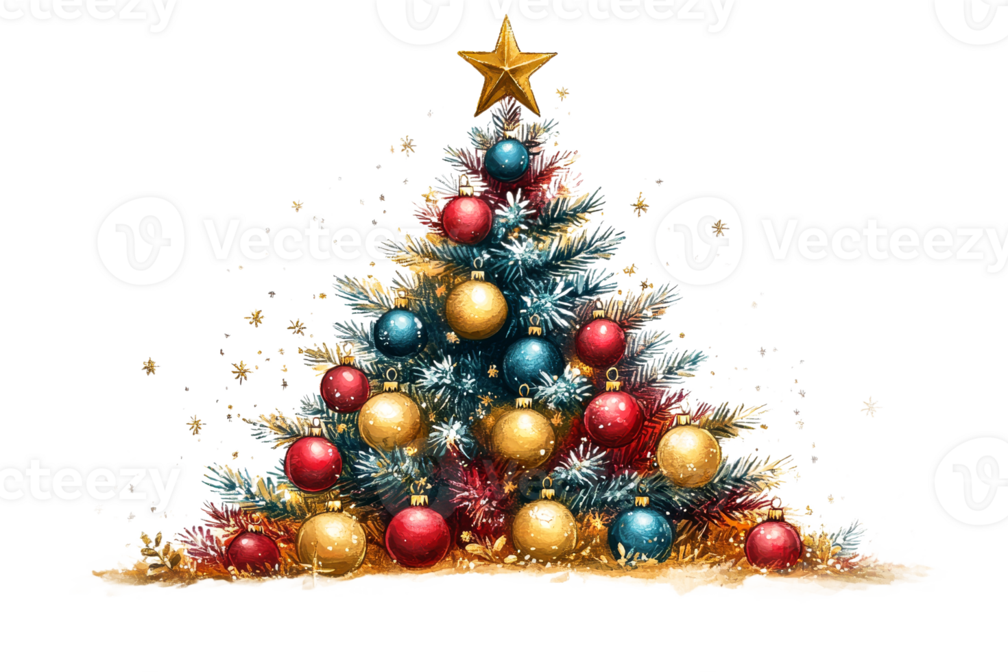 Christmas tree with ornaments and star on top png