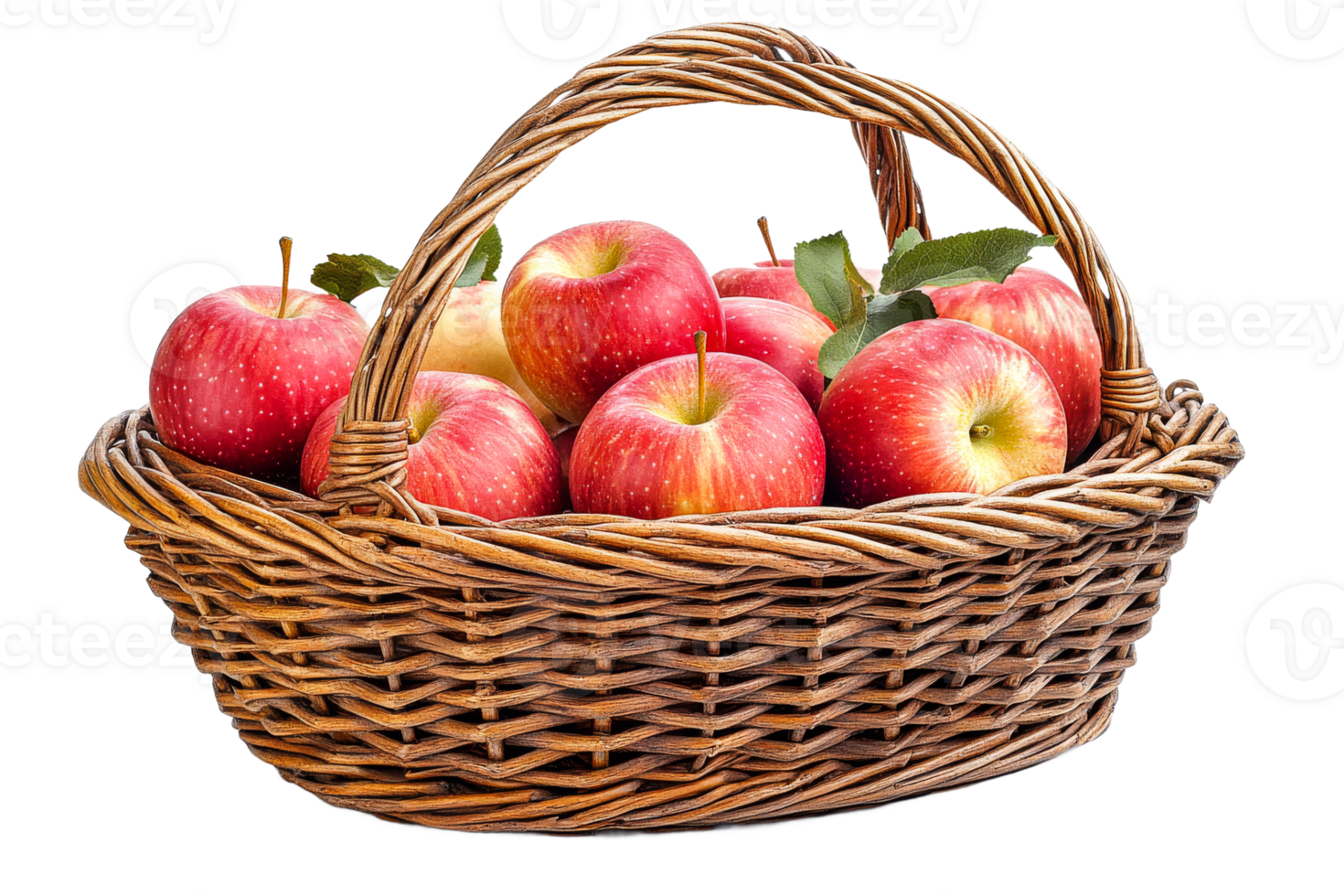 A wicker basket filled with fresh red apples sits invitingly png