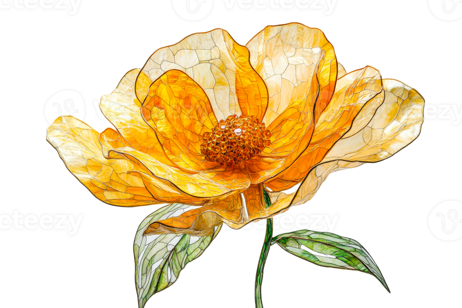 Bright yellow flower with stained glass effects png