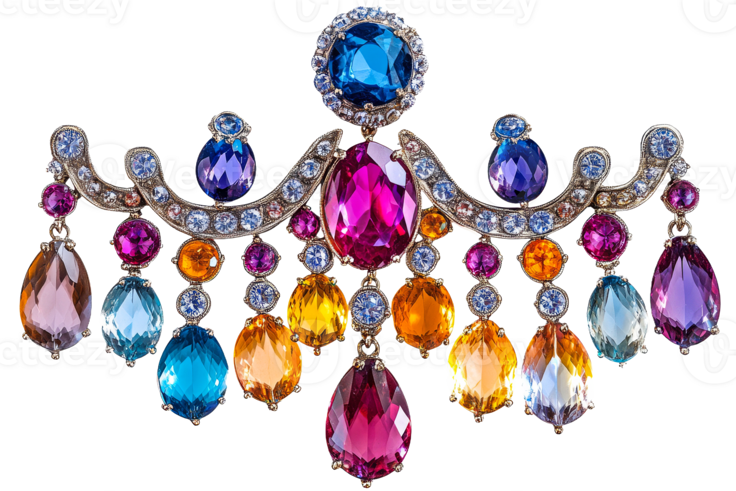 Colorful vintage brooch with sparkling gemstones png