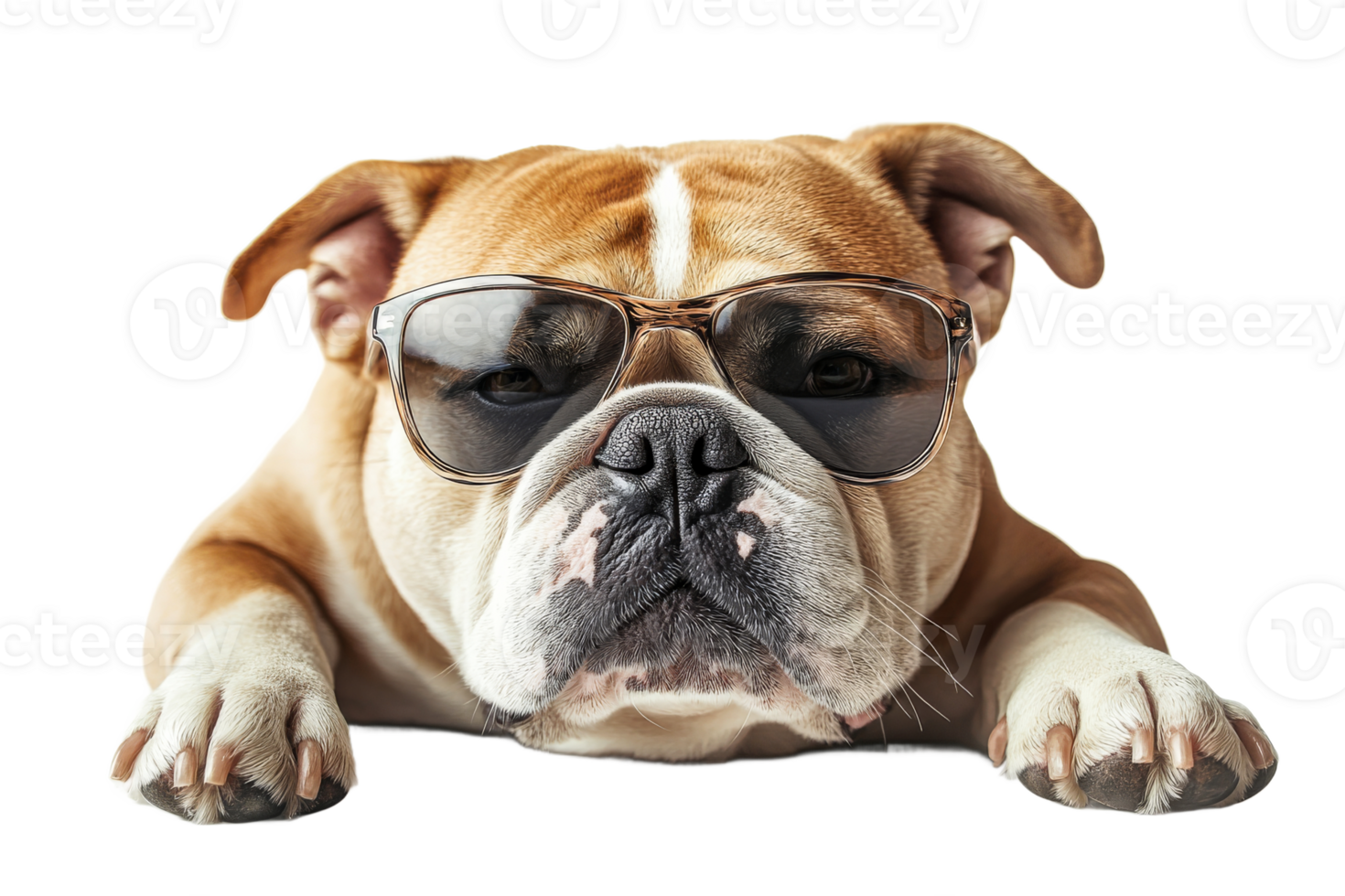 Bulldog in sunglasses on transparent background png
