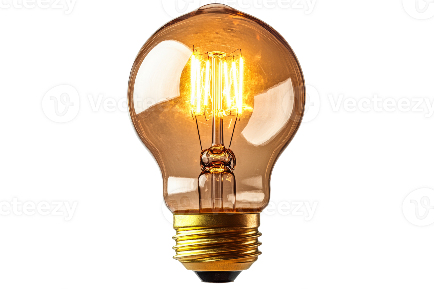 Vintage light bulb glowing with warm amber light png