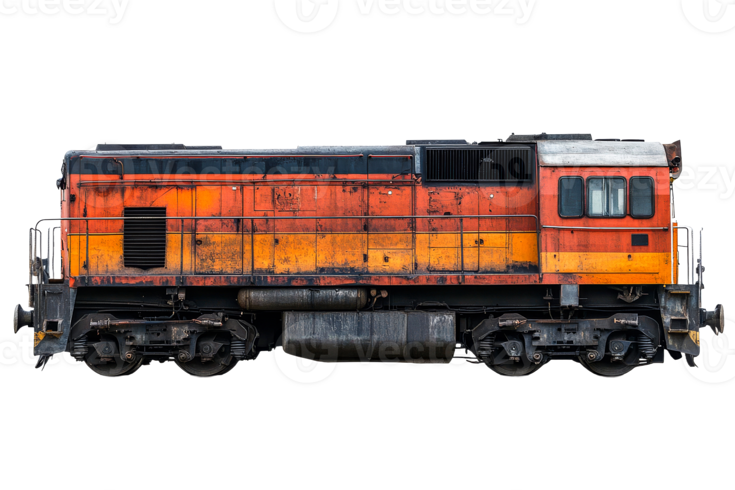 Vintage diesel locomotive with rust and vibrant colors png