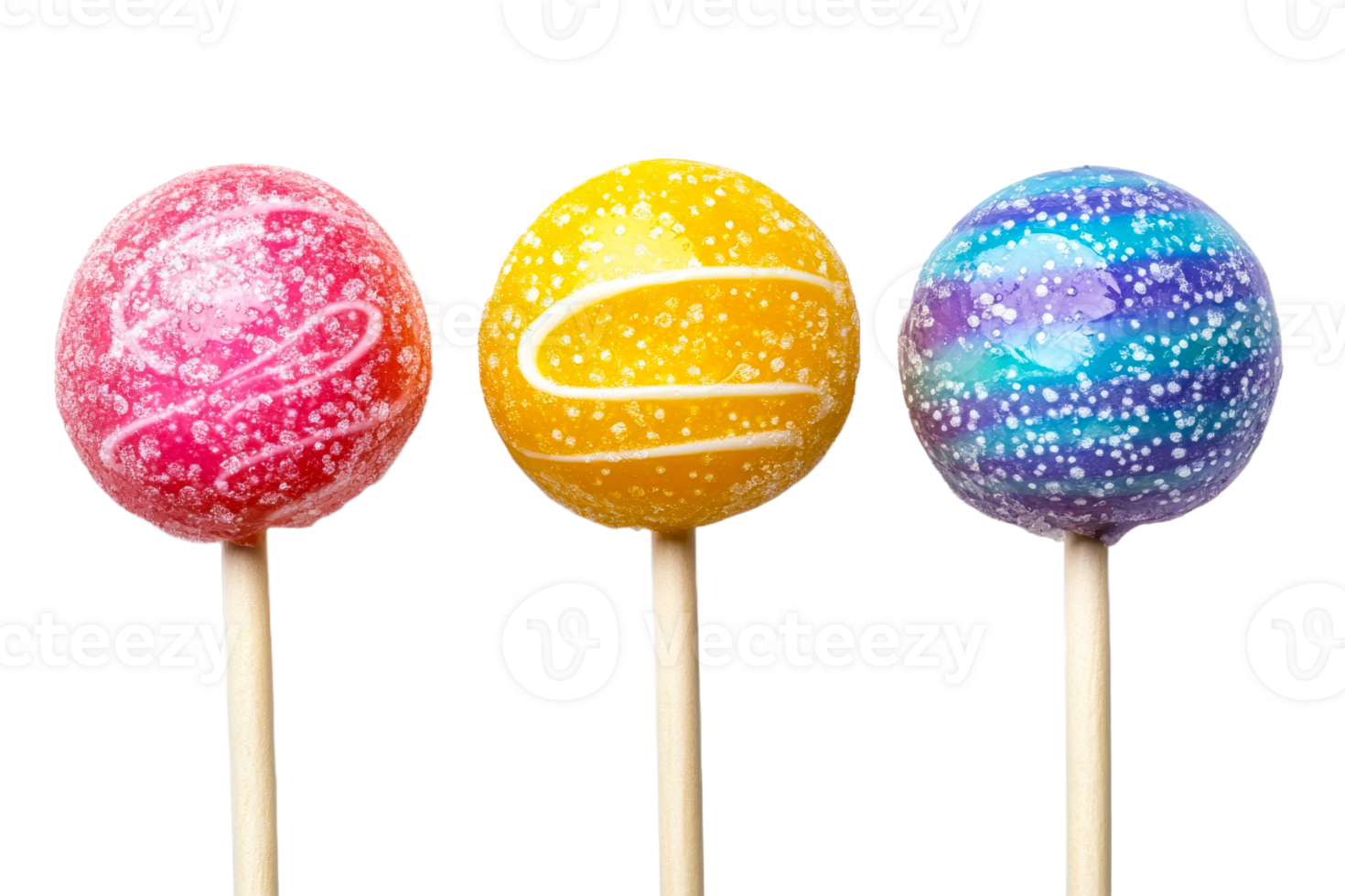 Colorful lollipops on sticks with a transparent background png