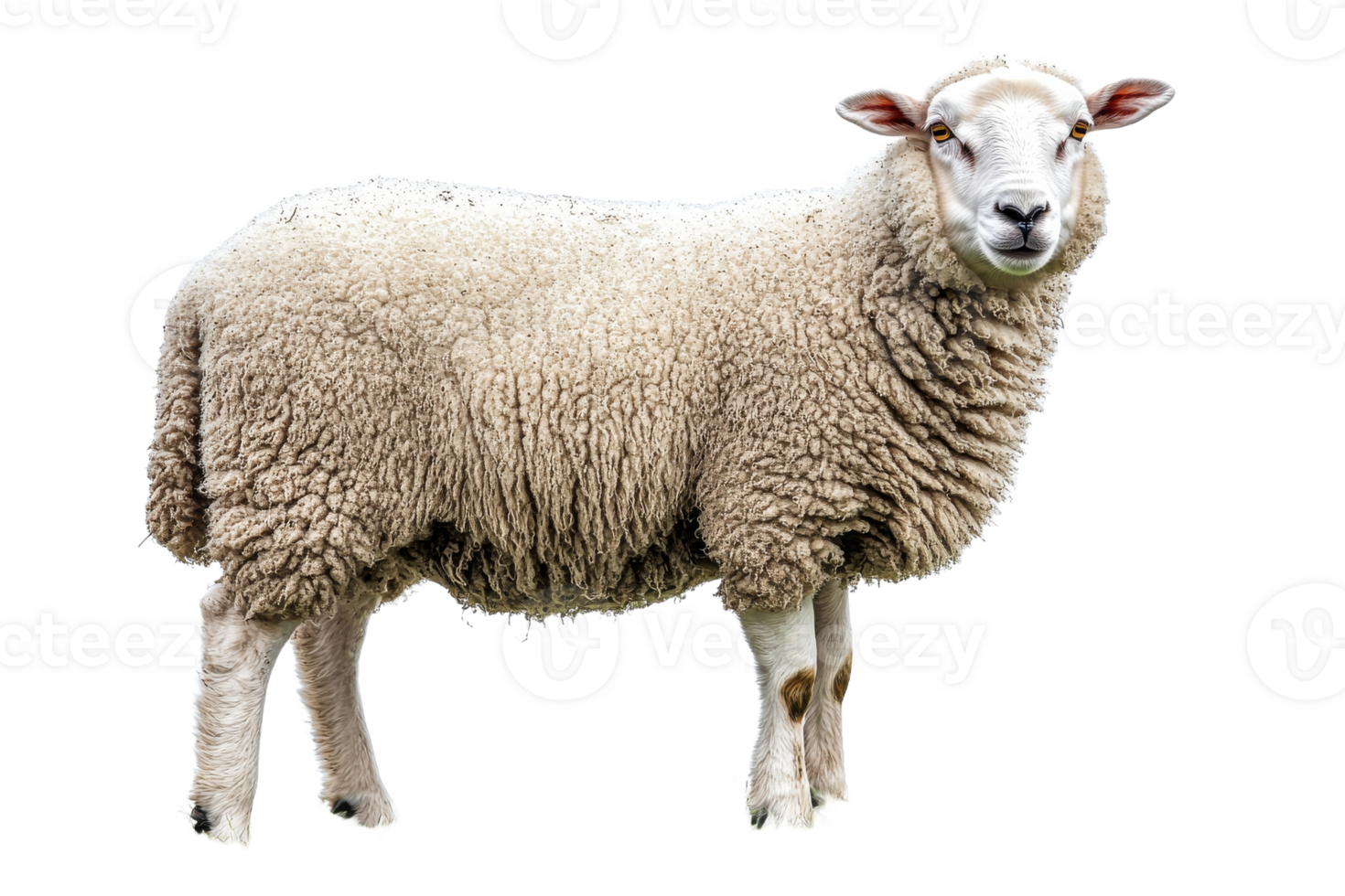 Sheep standing on a transparent background with fluffy wool png