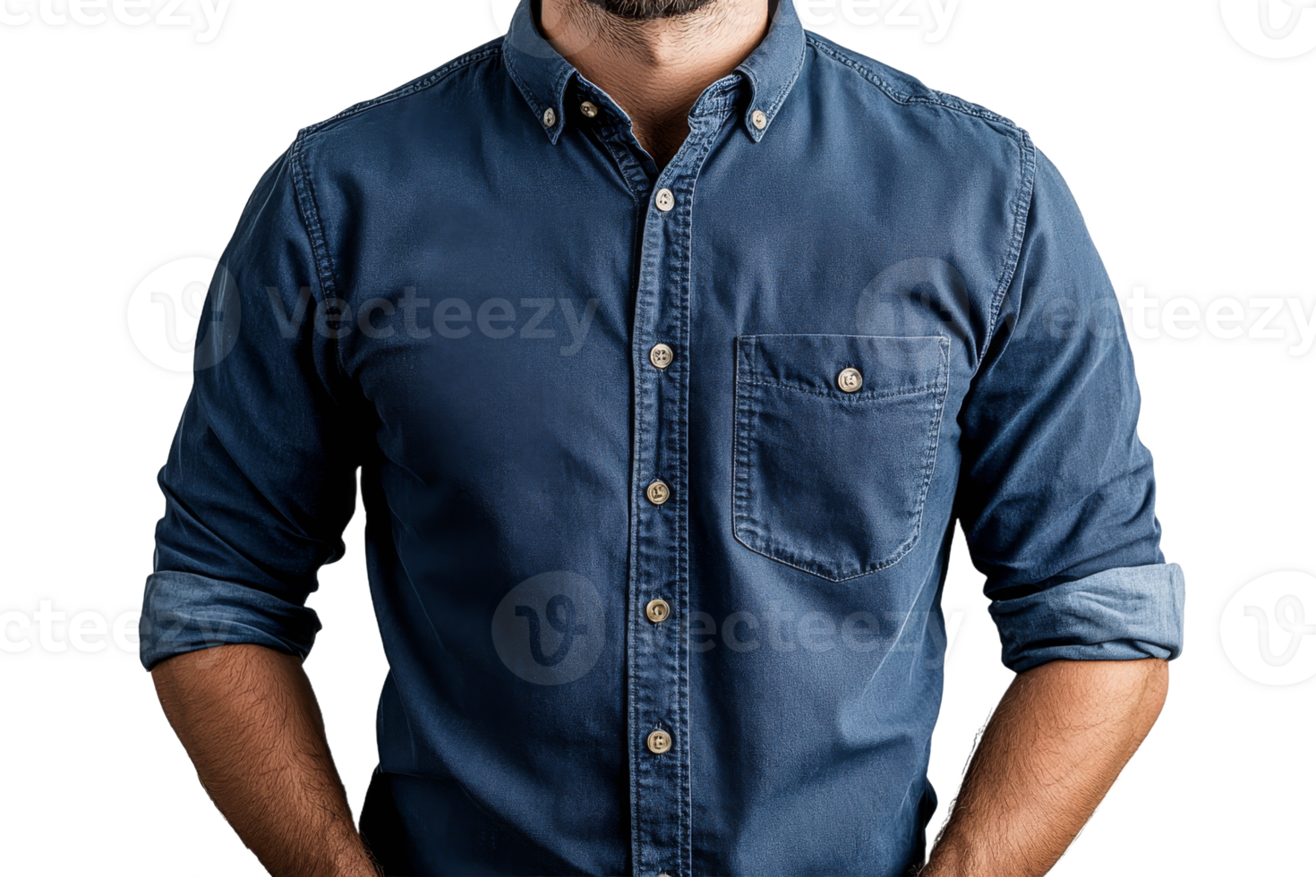 Man wearing blue button up shirt with transparent background png