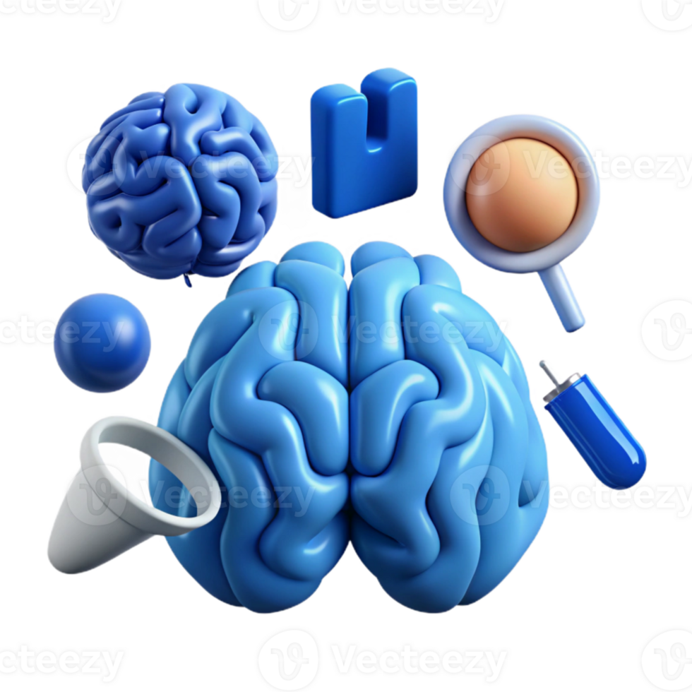 serene minimalist Neurological Research Icon Set Blue Tone Cutout high resolution png