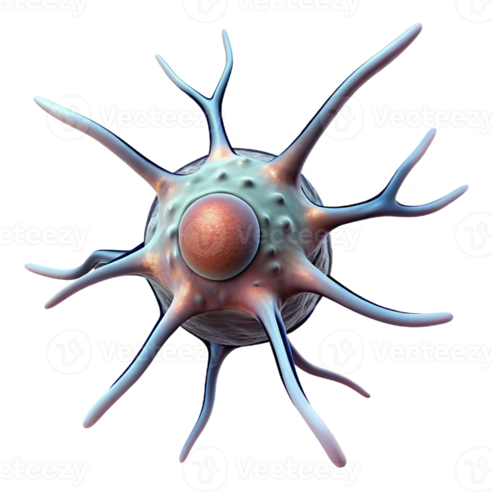 vibrant rustic Neuron Cell Illustration Transparent Background with Microscopic Detail premium png