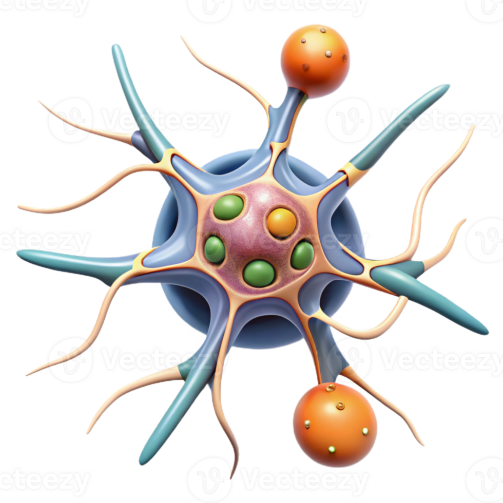 extraordinary modern Neuron Cell Diagram Transparent Background with Detailed Structure and Labels detailed png