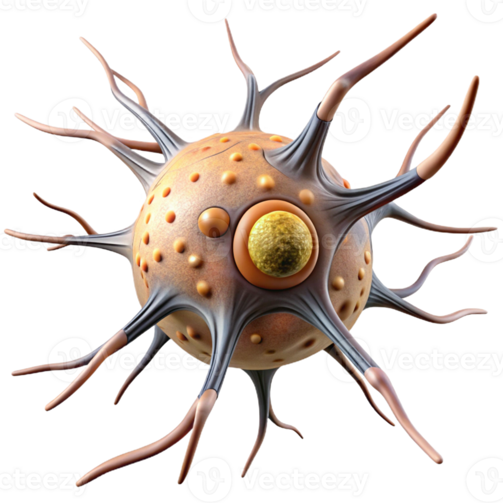 serene contemporary Neuron Cell Body Microscopic Detail Transparent Background professional png