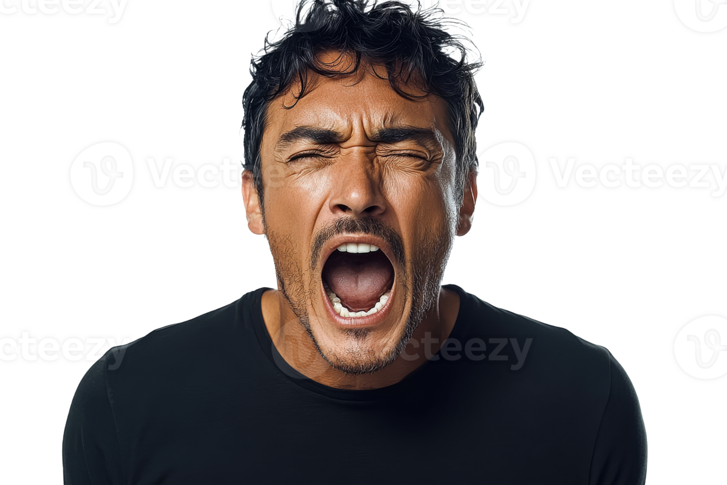 Man expressing strong emotions with a wide open mouth png