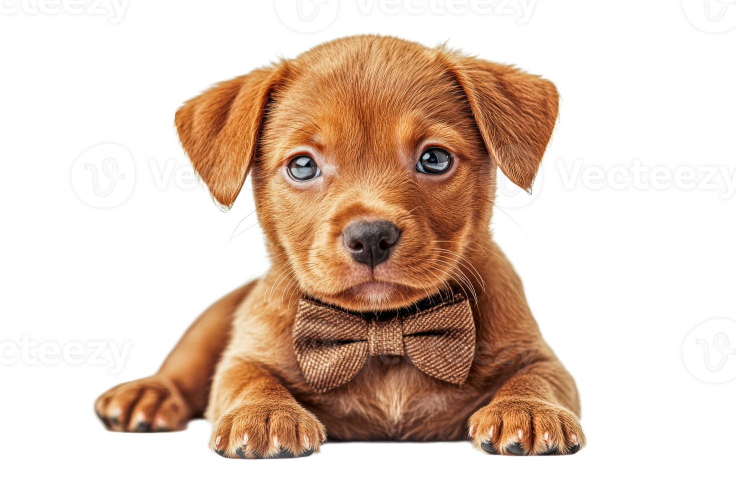 Cute puppy with a bow tie on a transparent background png
