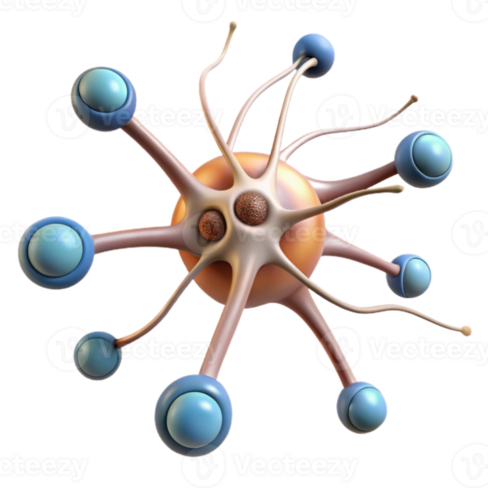serene artistic Neuron Structure Diagram Transparent Background with Microscopic Detail and Labels authentic png