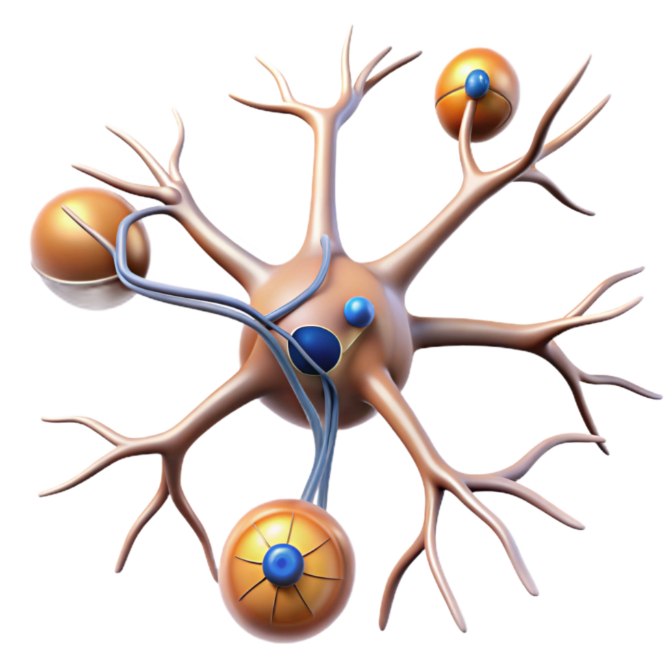 vibrant rustic Neuron Structure Diagram Transparent Background with Microscopic Detail and Labels exclusive png