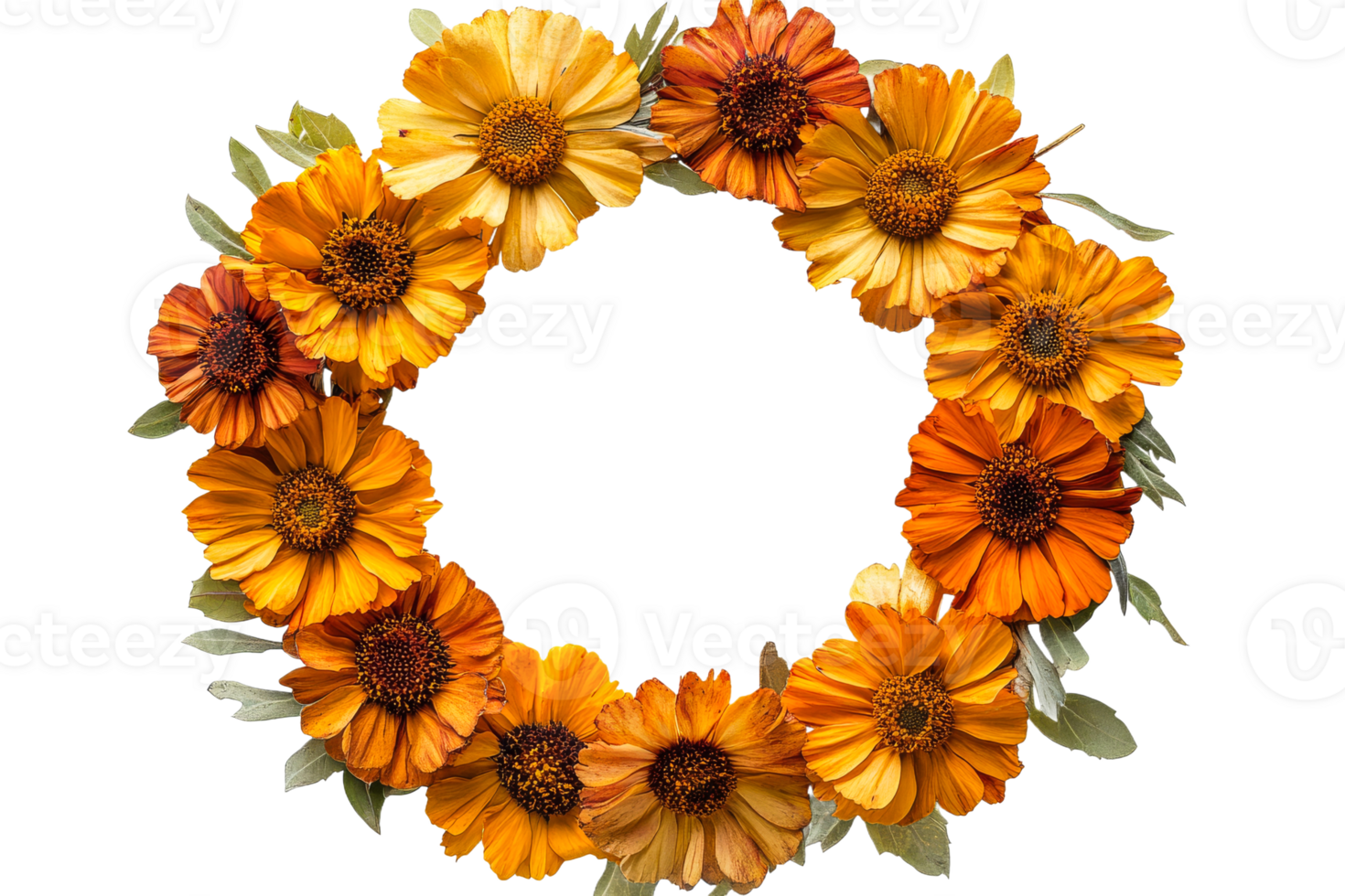 Vibrant orange and yellow floral wreath png
