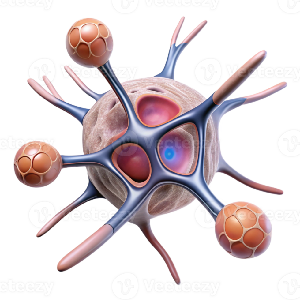 extraordinary classic Neuron Structure Diagram Transparent Background with Microscopic Detail and Labels professional png