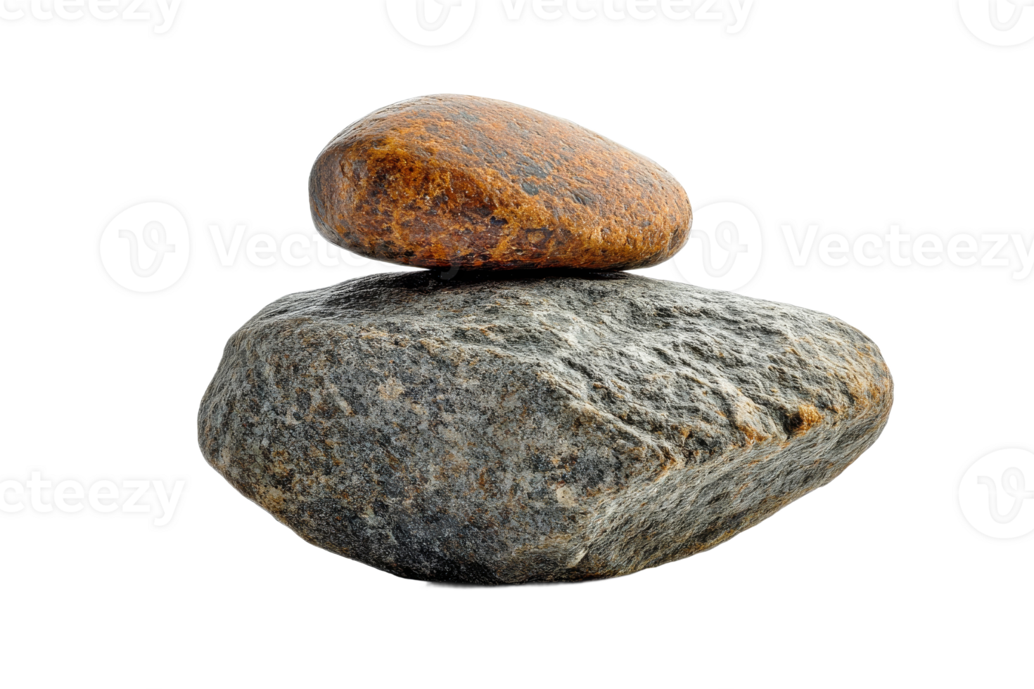 Two smooth stones stacked on a transparent background png