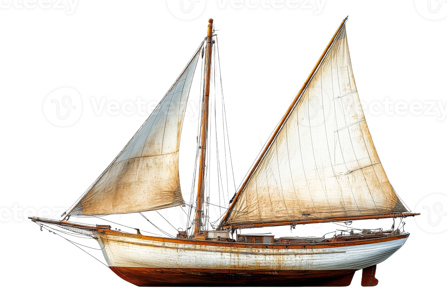 Vintage sailboat with white sails against a clear background png