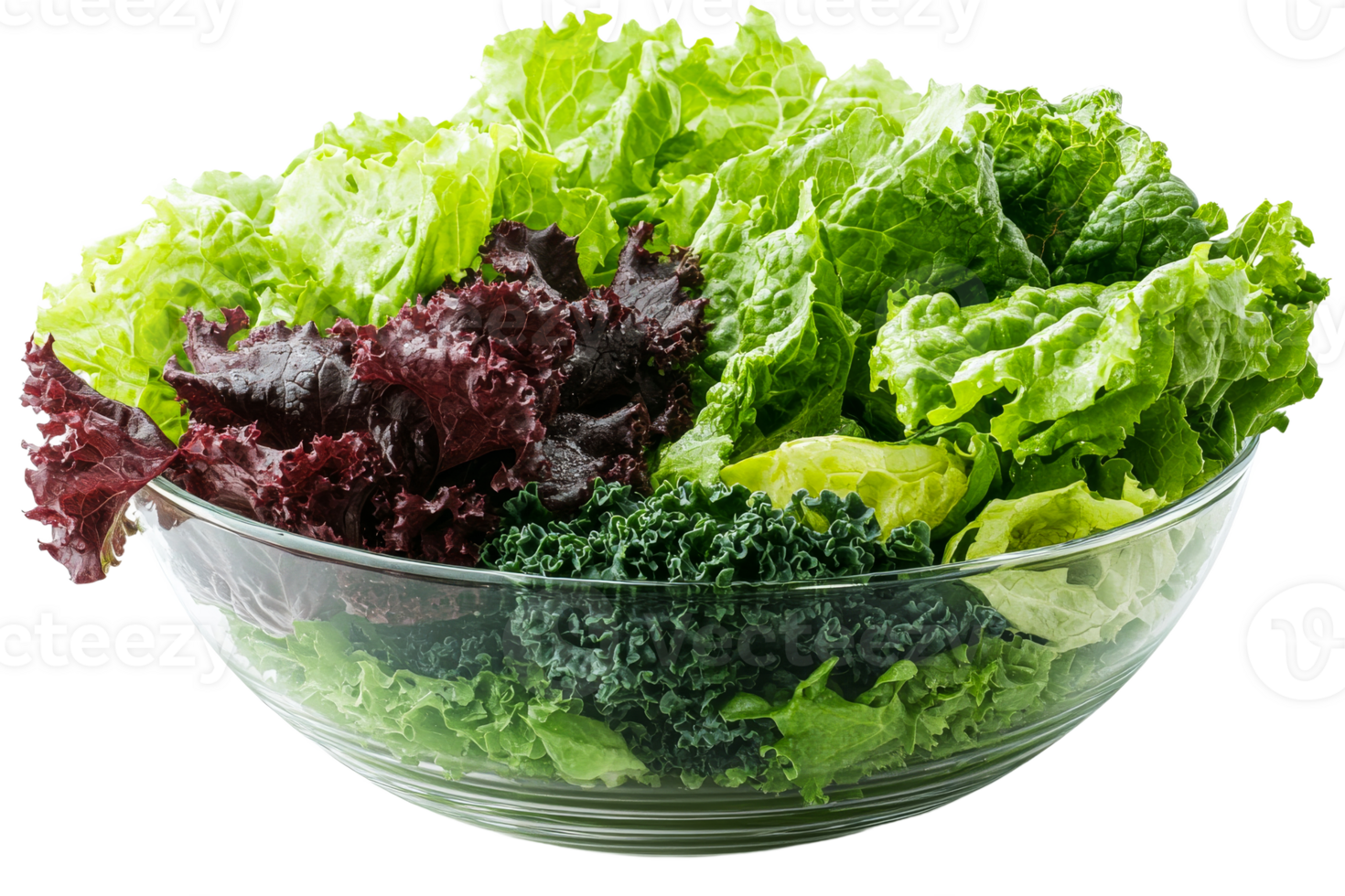Fresh mixed greens in a clear bowl png