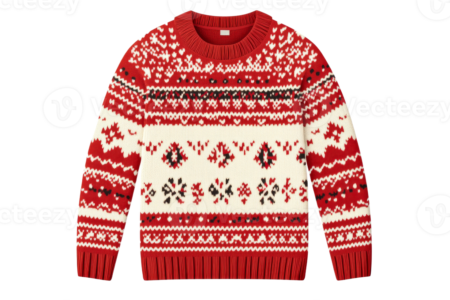Festive red sweater with winter knit pattern design png