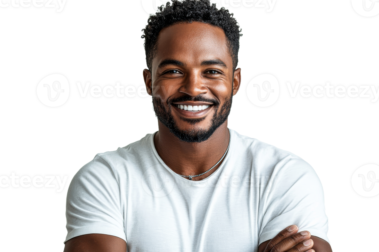 Smiling man in casual outfit with arms crossed png