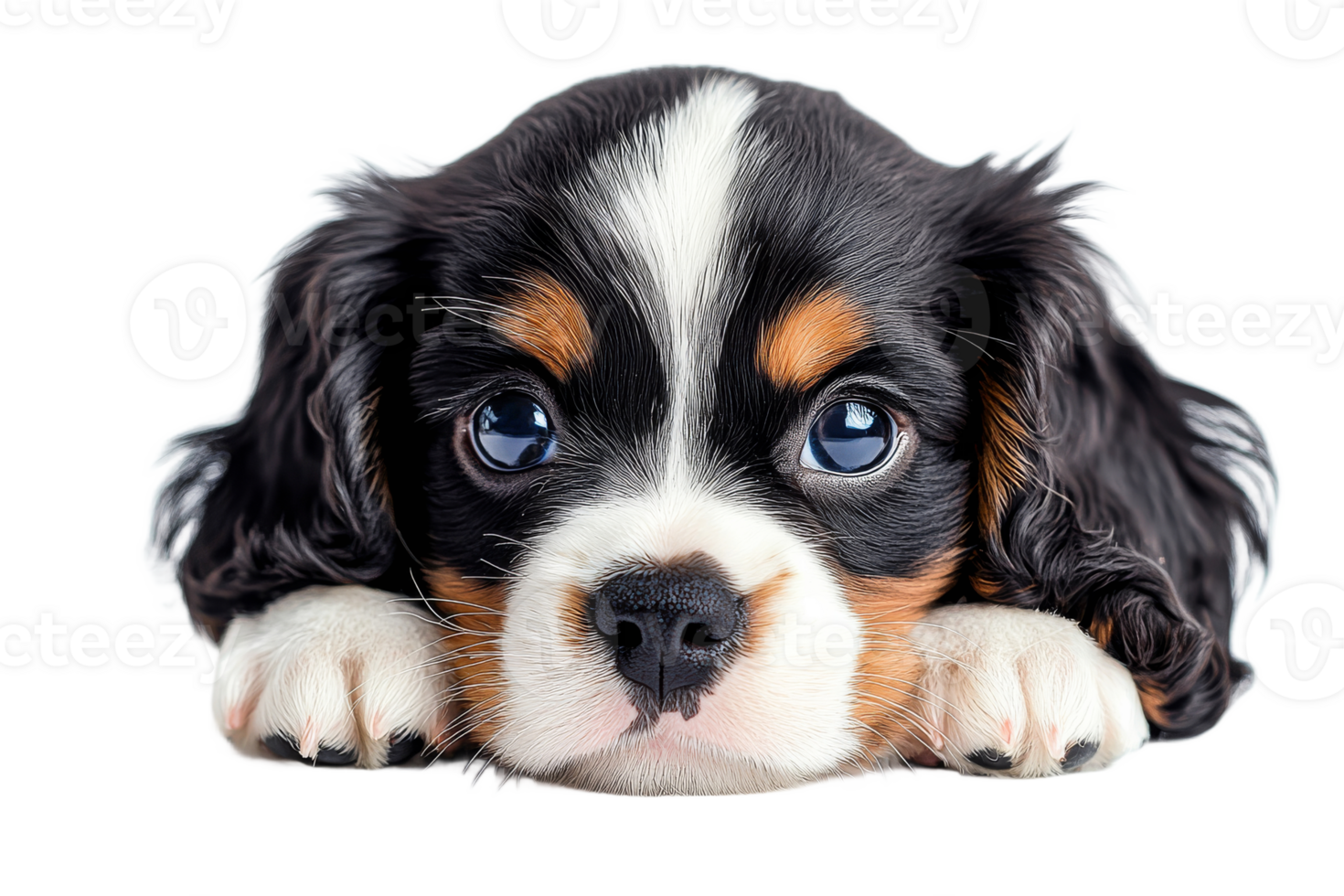 Puppy resting with big blue eyes on a transparent background png